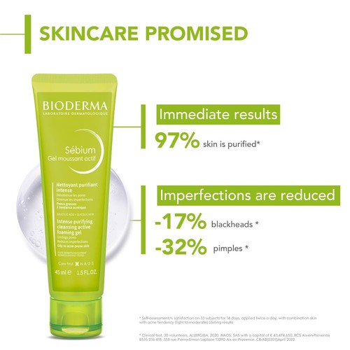 Bioderma Sebium Gel Moussant Actif Intense Purifying Cleansing Foaming Gel, 45ml - Bild 2 von 5