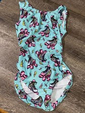 Foxy adult medium blue rainbow rollerskate Skate gymnastics leotard Vguc S 