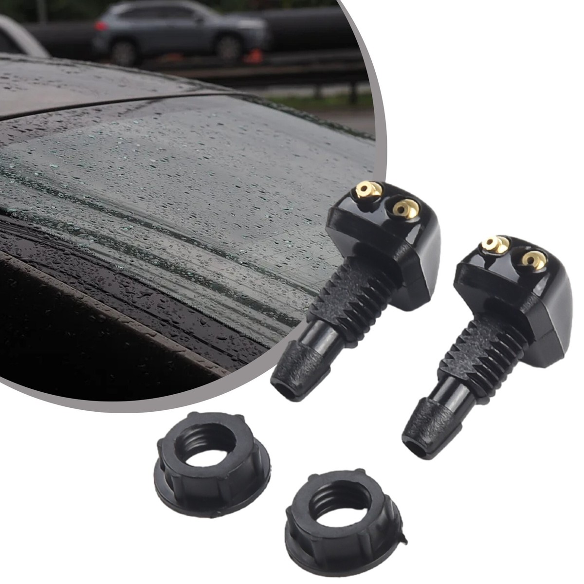 2PCS Adjustable Dual Hole Windshield Washer Nozzle – Universal Car Water Spray Jet, Black