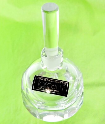 Hand Blown Toscany Lead Crystal Perfume Bottle Romania 2pc 4.6 Chip Inside Lip!