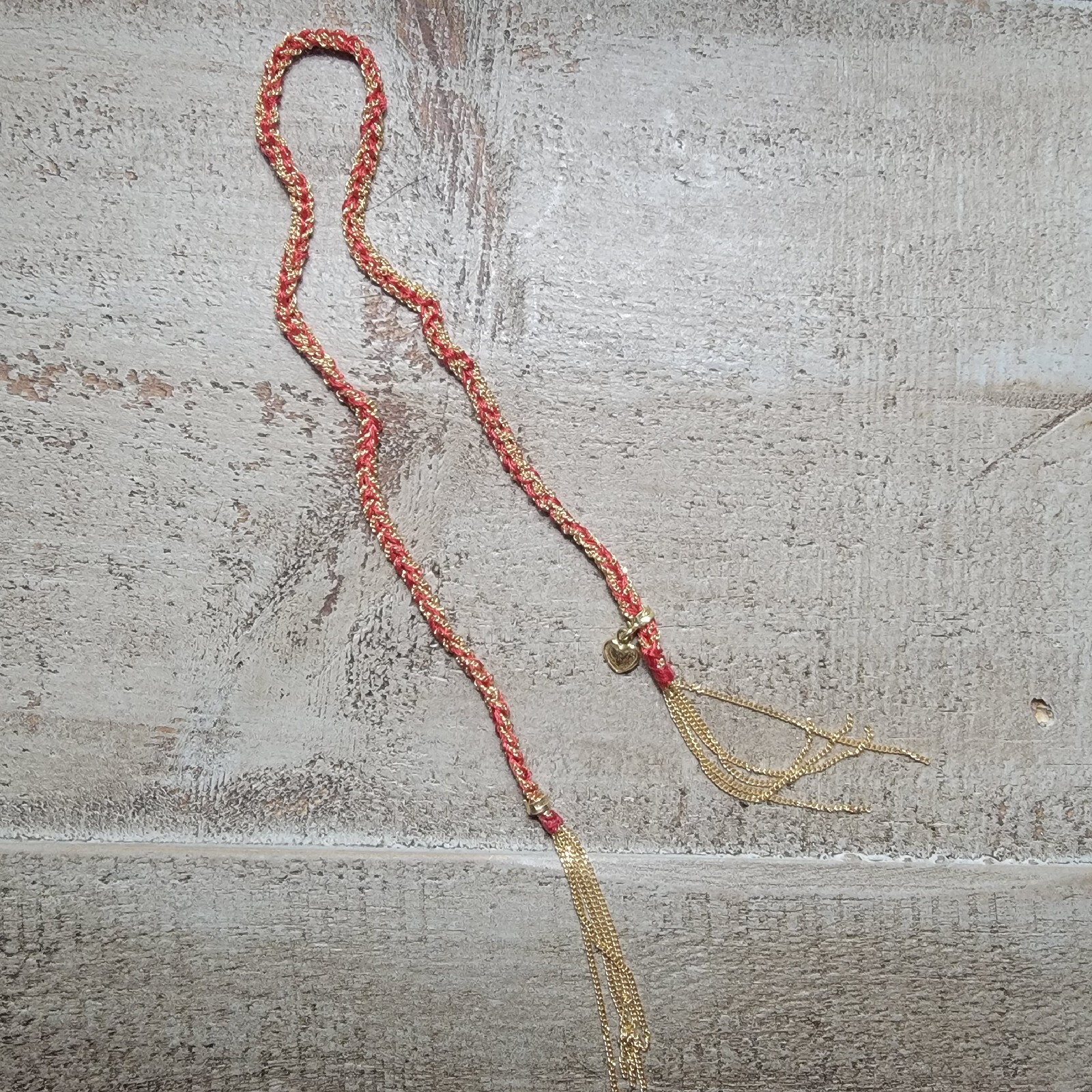 Carolina Bucci Tassel Red Silk With Yellow Gold Heart Pendant 18k New ❤️