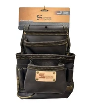 Leather Tool Pouch 10 Pockets Heavy Duty Construction 1 Tape 1 Hammer Holder