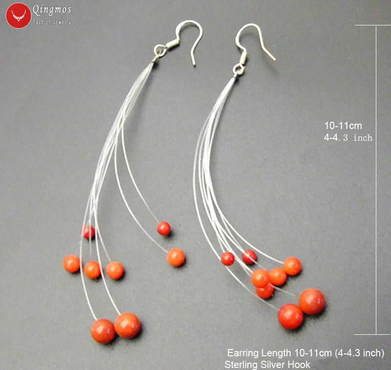 4-8 мм круглый звездности натуральный красный коралл серьги женщин подвеской серьги ювелирные изделия 4» - Изображение 2 из 4