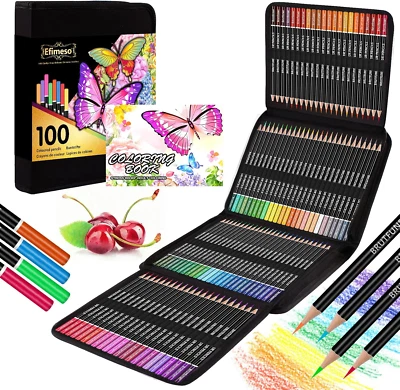 Efimeso 100 Colouring Pencils, Professional Coloured Pencils with Black Zipper