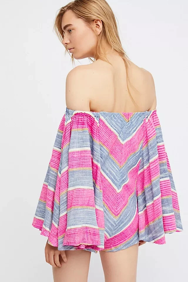 Macacão Free People Shanti listrado floral bordado fora do ombro XS - Imagem 2 de 4