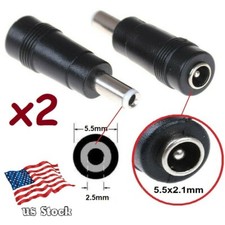 2-Pack DC Power 5.5x2.1mm Female Jack to 5.5x2.5mm Male Plug Converters C2 