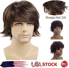 Men's Short Brown Wig Natural Daily Fluffy Synthetic Hair Wig Heat Resistant USA