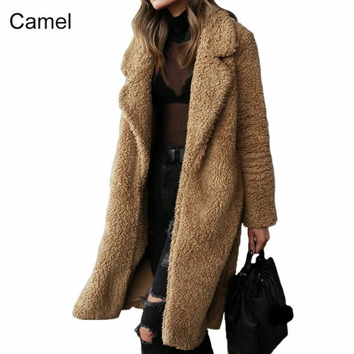Damen Winter Warm Teddybär Mantel Flauschige Jacke Kunstfell Lange Strickjacke Oberbekleidung - Bild 5 von 13