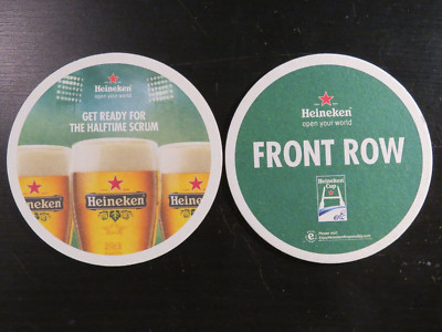Beer Coaster: HEINEKEN Dutch Brewery ~ Front Row ~ Get Ready for Halftime Scrum