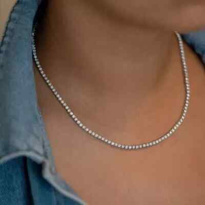 15CT Round Lab Created 3mm Diamond Women Tennis Necklace 14K White Gold Plated