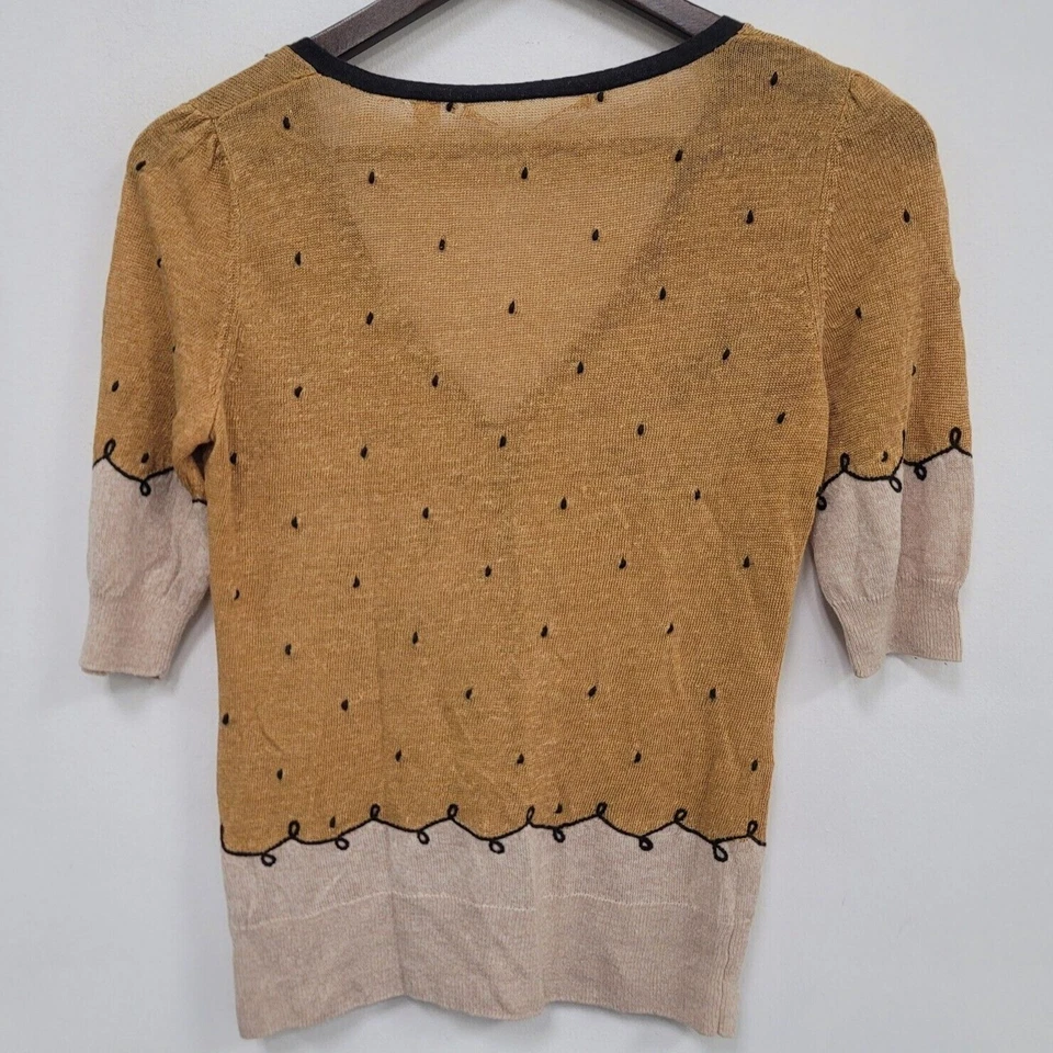 Cárdigan tejido y anudado para mujer Cottagecore lino pájaro talla M tostado bordado Foto 2 de 4