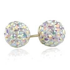 Women Girl 14K Yellow Gold Multi White Crystal Ball Stud Earrings Screwback