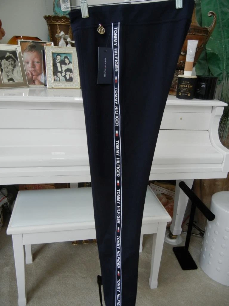 TOMMY HILFIGER NWT NAVY BLUE FULL LEG SIGNATURE TAPE STRAIGHT LEGGINGS PANTS