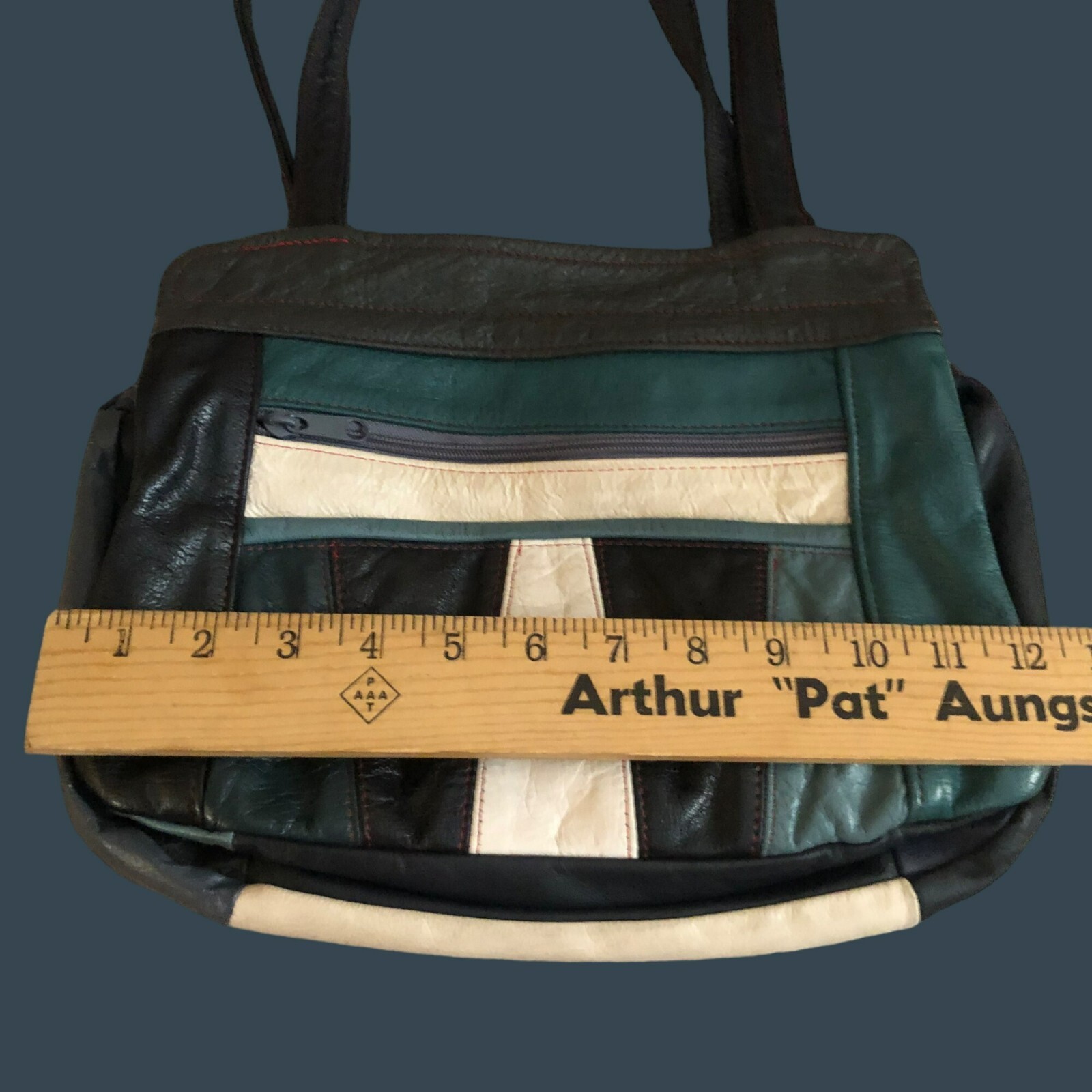 Leather Shoulder Bag Multi-Color Patchwork W/Zipp… - image 5