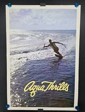 Aqua Thrills Vintage 60s 70s Wakeboard Poster Water Rare B & B Div. 25.5x37.5