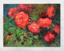 Red roses Original painting IMPRESSIONISM Oil on panel by A Onipchenko