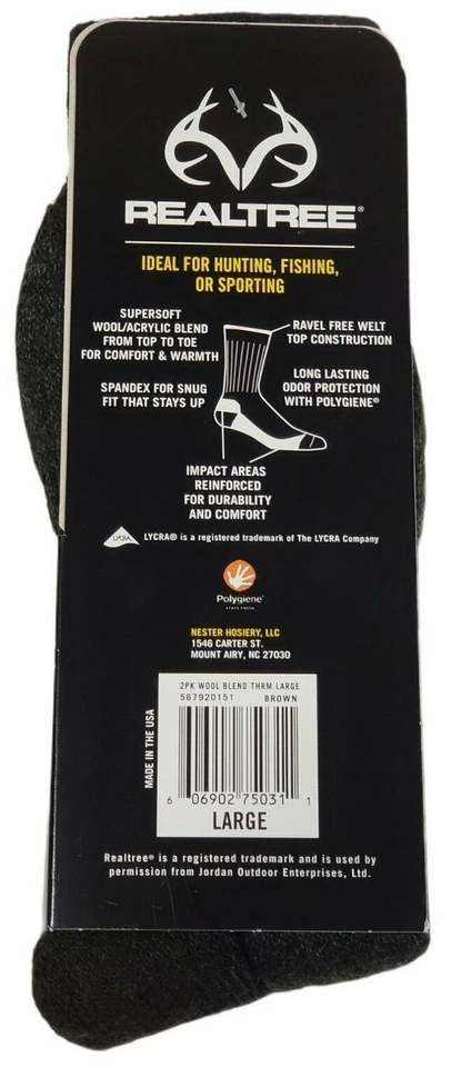 Men's Wool Blend Socks Large 9-12 Shoe Realtree® Odor Protection New - Image 3 of 4
