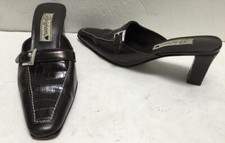 BRIGHTON brown leather mules buckle YORK shoes 6 1/2 M croc leather