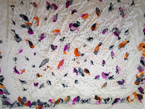 VTG Echo Colorful Birds Peach Orange Purple Navy Square Scarf 26" X 26" - Picture 10 of 16
