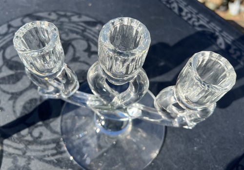 Vtg Art Deco Pr Crystal Clear LARIAT Triple Candle Holders Elegant Heisey Glass - Picture 5 of 8