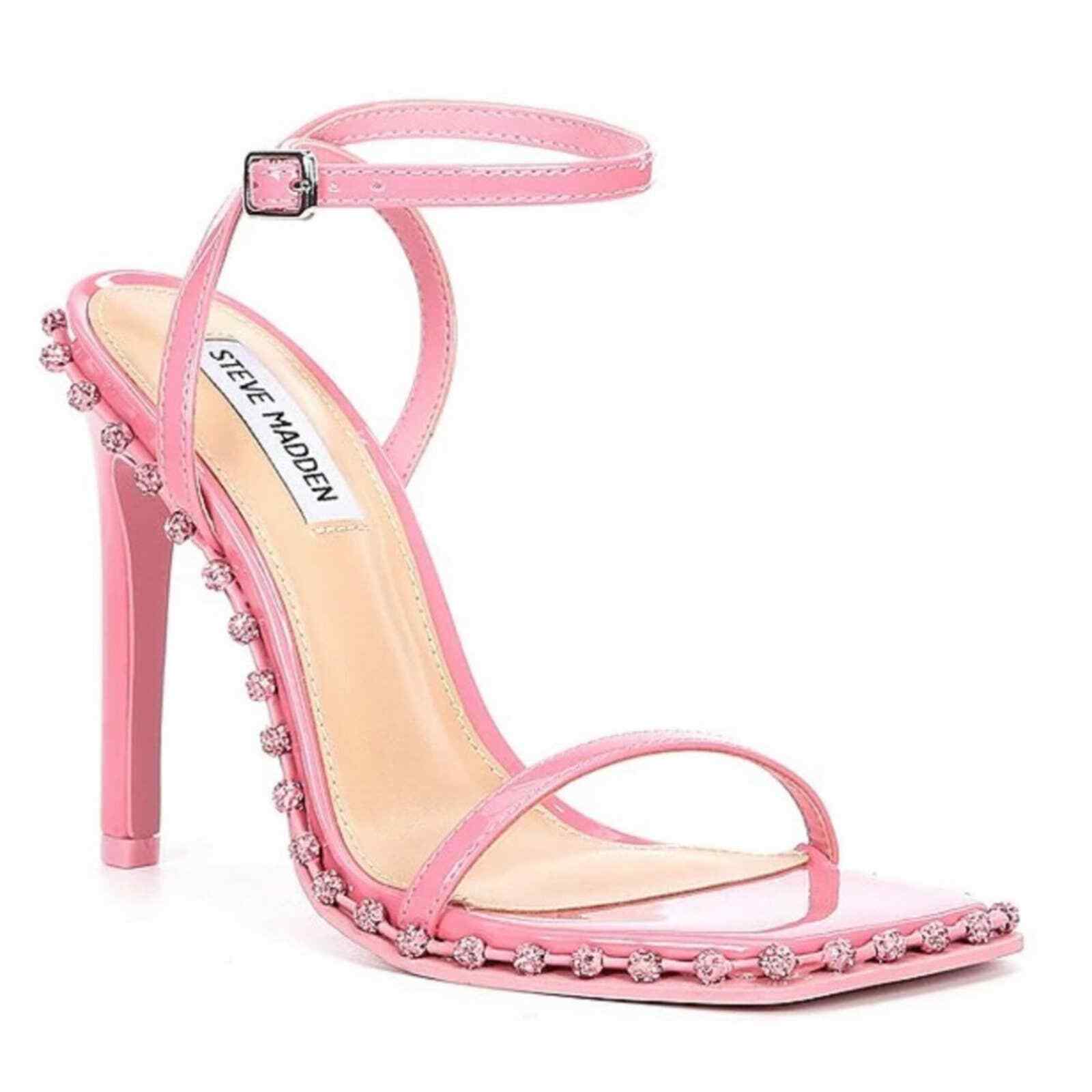 Steve Madden Heels 6 Pink Zelle Rhinestone Embellished Ankle Strap Sandals  | eBay