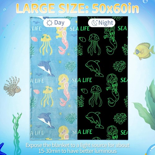 Magic Glow in the Dark Marine Life Blanket - Perfect Gift for Kids 50" x 60" - Picture 4 of 11