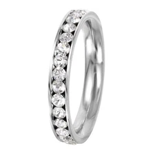 Stainless Steel Eternity White Color Crystal April Birthstone Stackable Ring 3MM