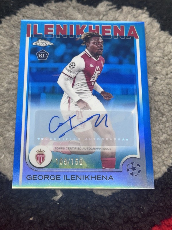 George Ilenikhena 2024-25 Topps Chrome UEFA CA-GI Blue Refractor RC Auto /150