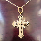 ESTATE VINTAGE SOLID 14K YELLOW GOLD DETAILED CROSS PENDANT 18" NECKLACE #8128 — photo 1