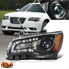 For 11-14 Chrysler 300 Left Side LED DRL Projector Headlight Lamp Black Housing