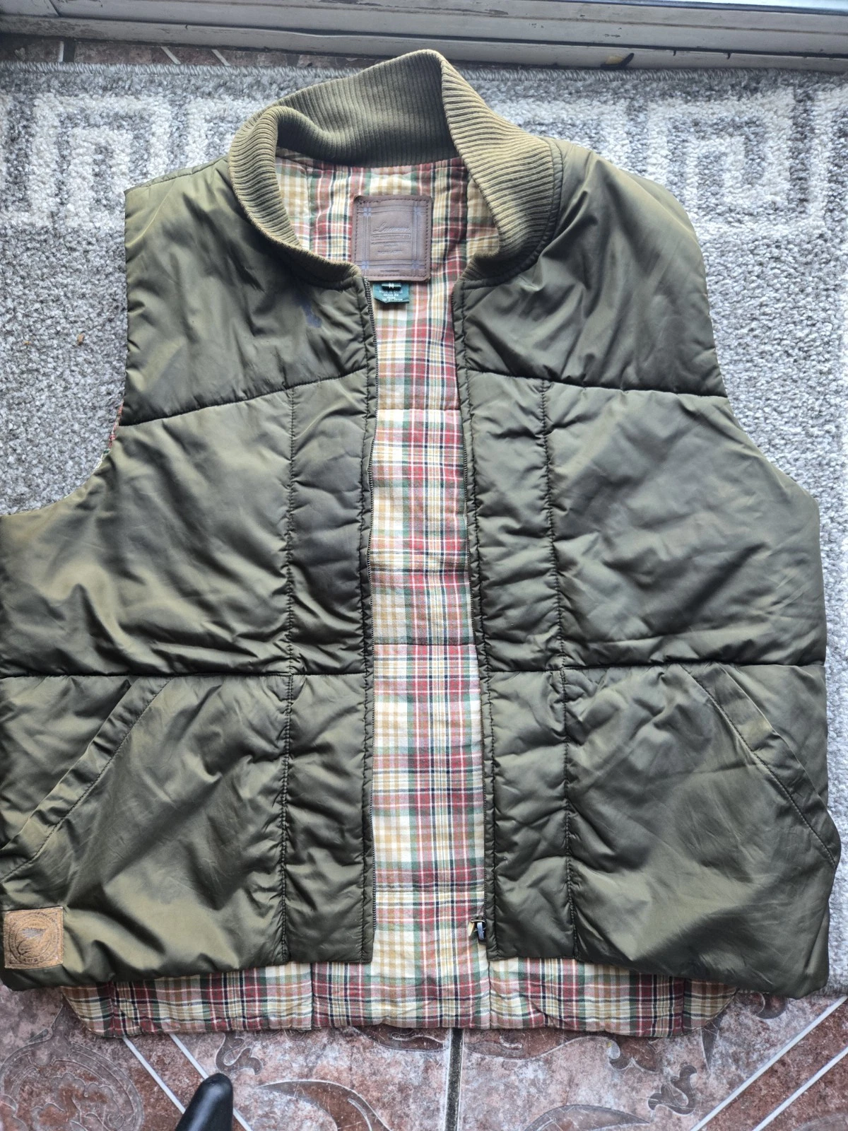 Vinetage Lauren Ralph Lauren Green Puff Vest Plaid Lining Womens M, Mens Small
