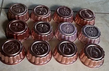 Lot Of 12 Copper/Aluminum Jello Mold Cups 3 1/2" Diameter Pineapple Nut Flower