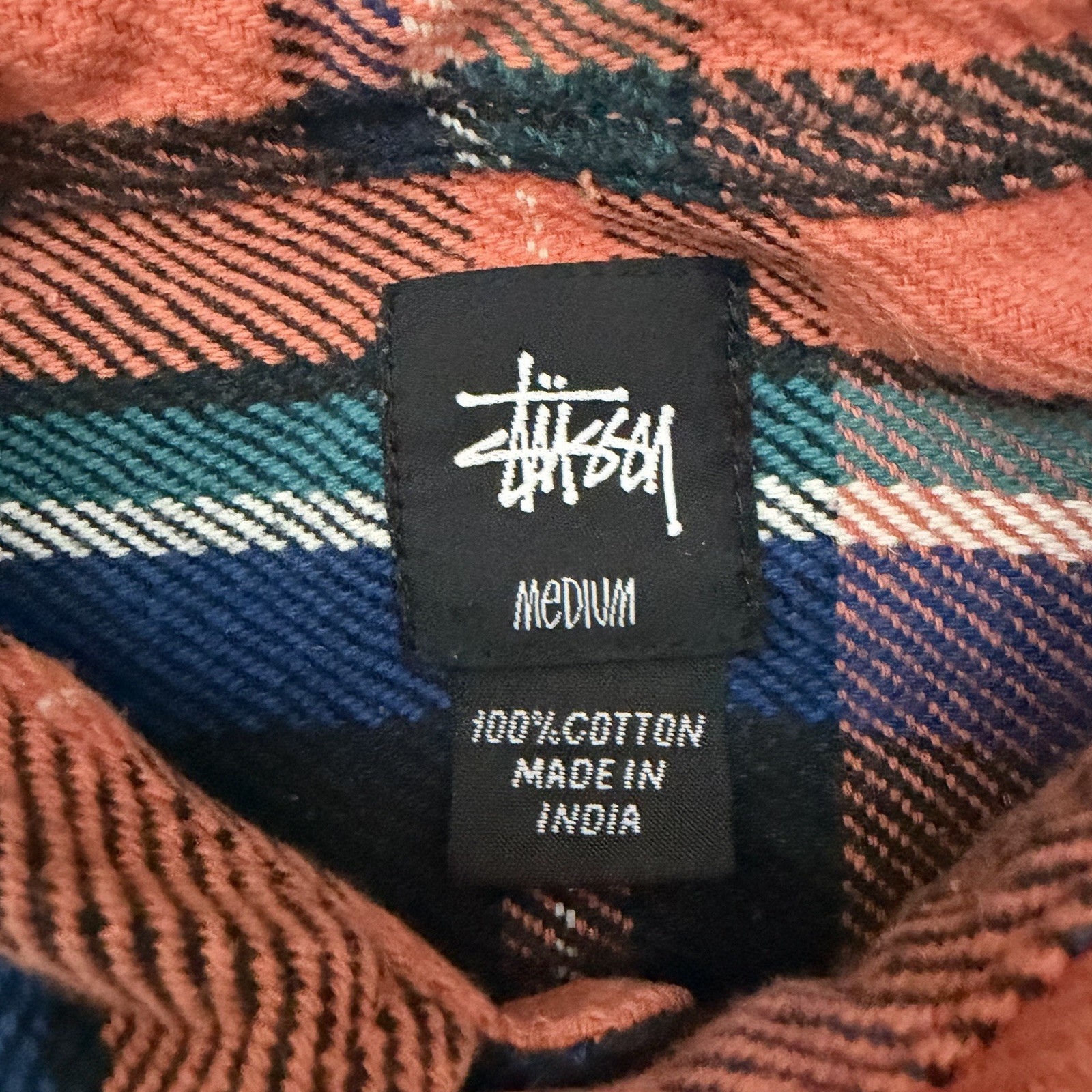 Stussy Flannel Shirt Men’s Medium Orange Plaid Button Up Streetwear Vintage thumbnail 5