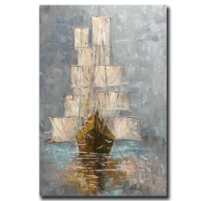 Art,24 x 36 Modern Abstract Hand Painted Sailboat Artwork Painting for Living...