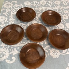 6 Vintage Walnut Wooden Salad Bowls, Mid Century Modern 5.5  -5.75  