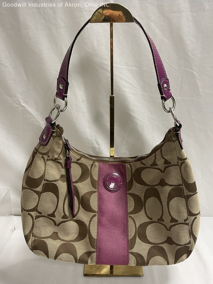 Coach Brown Purple Signature Stripe Hobo Shoulder Bag F19281 COA