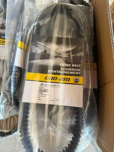 Black Can-Am 422280652 drive belt with heavy-duty high performance design, packaged in clear plastic packaging.