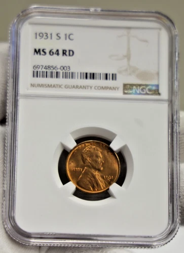 1931 S US Lincoln 1c Key Date NGC MS64 RD (Red).