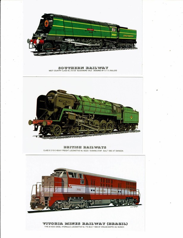 3 Card Lot, Railroad Locomotives, Foreign, Brazil, England!
