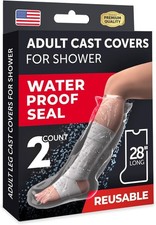 100 Waterproof Cast Covers for Shower Leg - 2pk - Tight Seal - Reusable Adult H