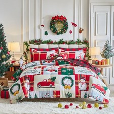 Christmas Bed in a Bag 7 Pieces Queen, Snowman Snowflake Deer Patchwork Plaid...