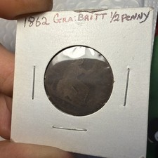 1862 Great Britain 1/2 Penny Good+ Original Brown UK British Victoria 1P Coin