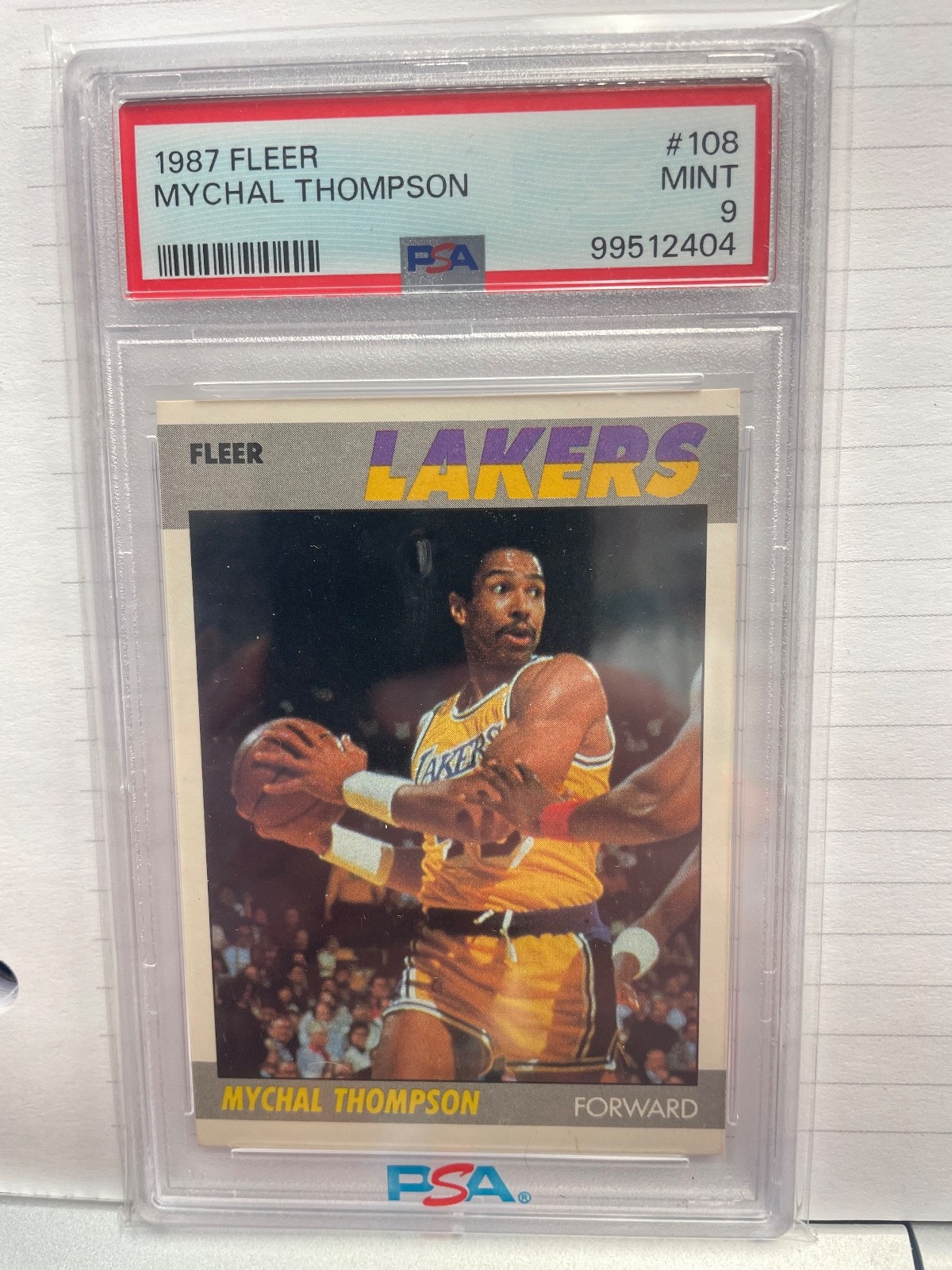 1987-88 FLEER BASKETBALL MYCHAL THOMPSON #108 LAKERS PSA 9