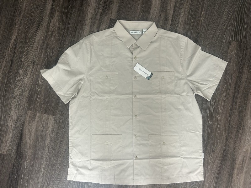 NWT MENS CUBAVERA TAN SHORT SLEEVE MIAMI MARLINS BUTTON DOWN SHIRT SIZE M MEDIUM