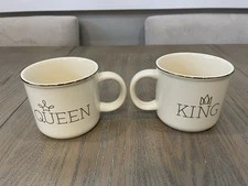 Threshold Stoneware King & Queen Gold Trimmed Matching Coffee Mug Set Of 2 12 Oz