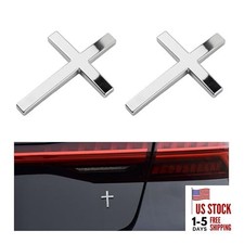 2PCS Individual Jesus Cross for Car Decal Emblem,3D Metal Silver Silver