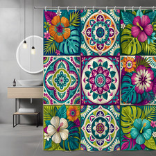 Boho Floral Mandala Shower Curtain Tropical Flower Print