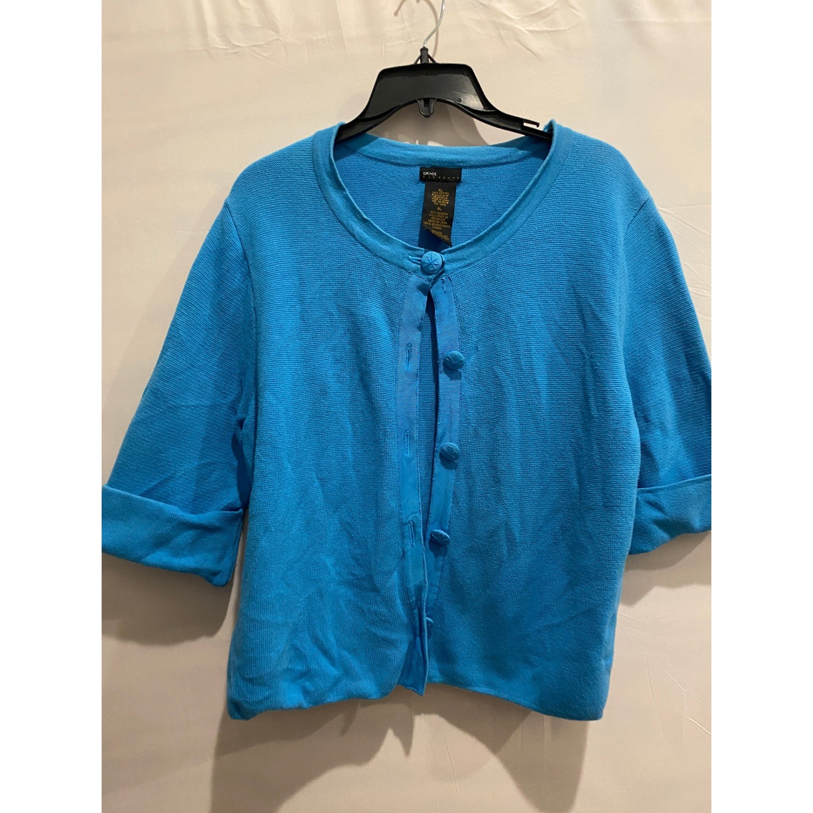 Grace Elements Blue Knit Button Front 3/4 Sleeve … - image 1