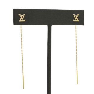 Louis Vuitton Ohrringe 18K Gelbgold LV Monogramm Luxus Einfädler #JB716 3