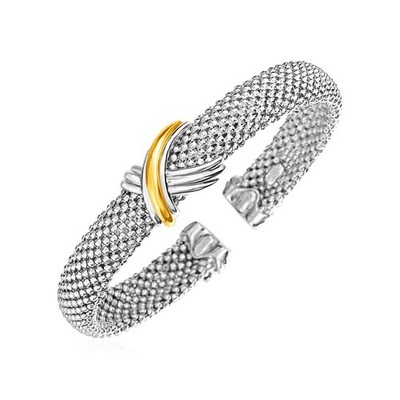 Popcorn Textur Armreif Armreif in Sterlingsilber und 18 Karat Gelbgold (10,00 mm)